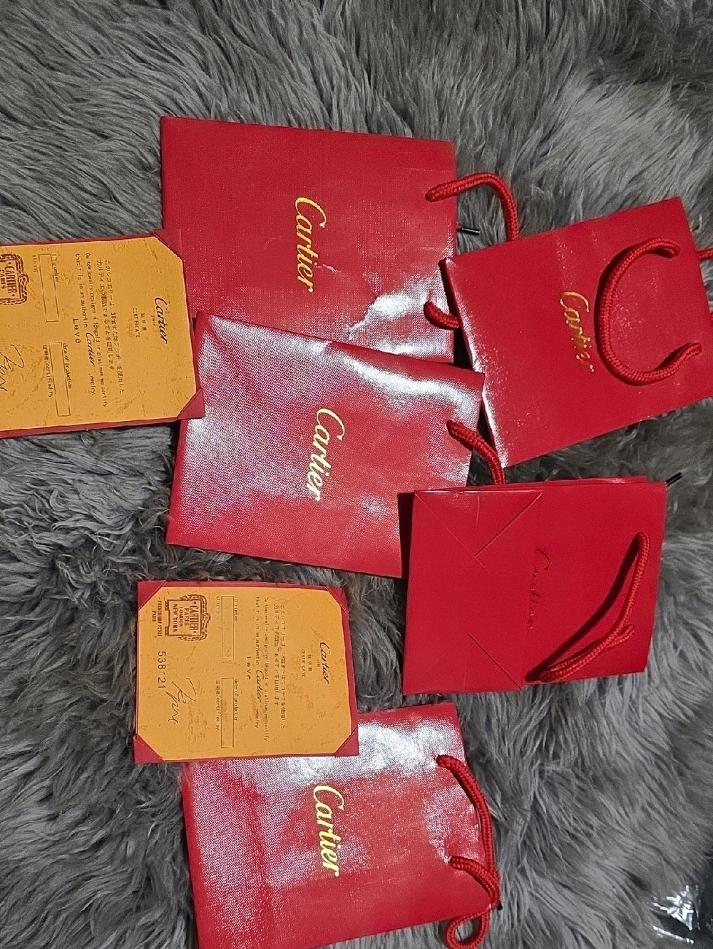 5 Cartier Red and Gold Small Gift Bags with 2 Certificate And 1 Valentino 0046